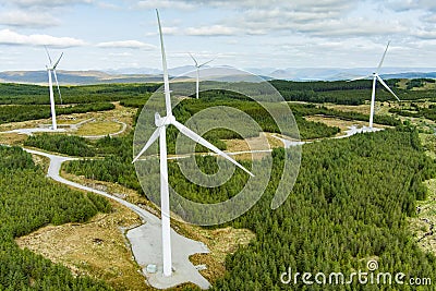 Connemara aerial landscape with wind turbines of Galway Wind Park located in Cloosh Valley, County Galway. Largest onshore wind Stock Photo
