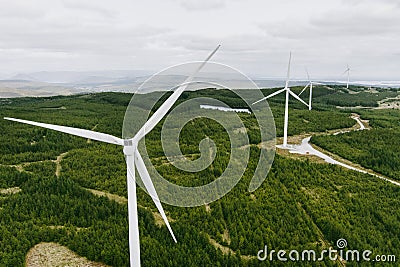 Connemara aerial landscape with wind turbines of Galway Wind Park located in Cloosh Valley, County Galway. Largest onshore wind Stock Photo