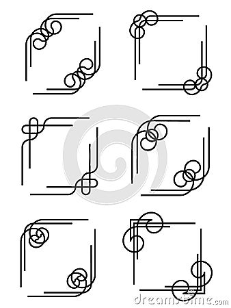 Conner line border curve frame abstract vintage style vector set design Vector Illustration
