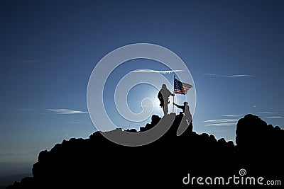 Conquerors with a flag Stock Photo