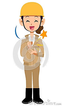 Conscious construction site worker woman Beige work clothes Vector Illustration