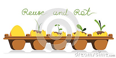 Consept of zero waste. reuse and rot eggshell Vector Illustration