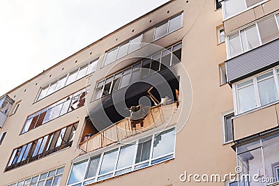 Consequences of a fire due to a gas explosion in an apartment building Editorial Stock Photo