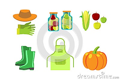 Conservation food and gardening tools vector illustration. Vector Illustration