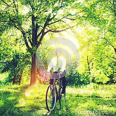 Conservative Businessman Bike Bicycle Eco Friendly Concept Stock Photo