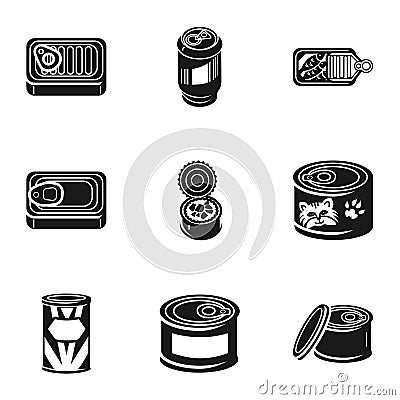 Conserve tin can icon set, simple style Vector Illustration