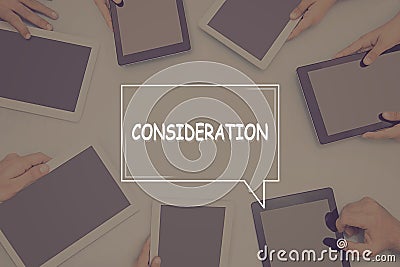 CONSIDERATION CONCEPT Business Concept. Stock Photo