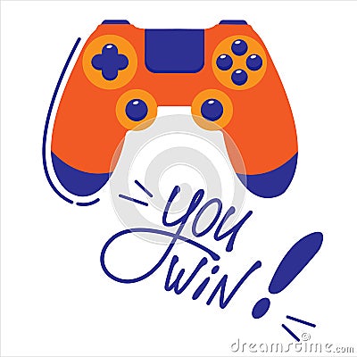 Vector Orange Gamepad with Lettering You Win Vector Illustration