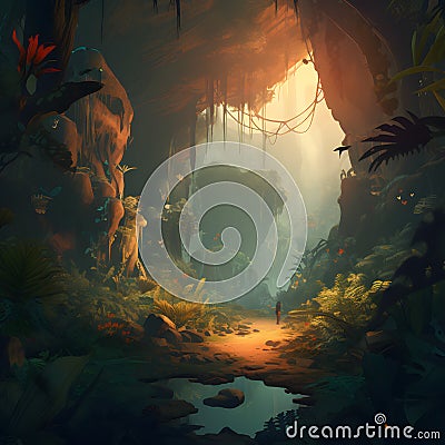 Console Gaming adventure game create a jungle landscape three generative AI Stock Photo