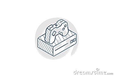 Console and joystick, gaming isometric icon. 3d line art technical drawing. Editable stroke vector Cartoon Illustration