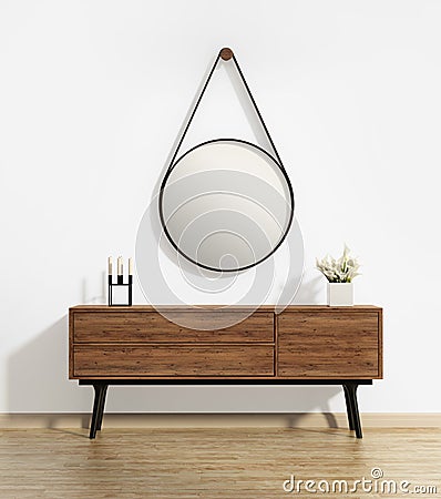 Console table with captain's round mirror Stock Photo