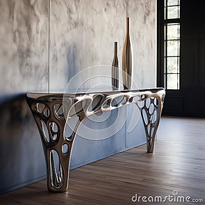 Avicii-inspired Liquid Metal Console Table With Zaha Hadid Style Stock Photo