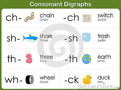 Consonant Digraphs Worksheet For Kids Stock Vector - Image: 45519473