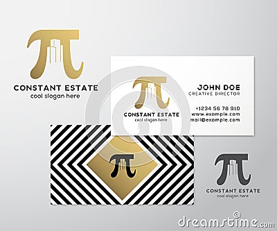 Constant Estate Abstract Vector Premium Business Card Template. Pi Sign with Negative Space Buildings as a Logo Vector Illustration