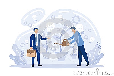 Constant innovation business, tech savvy, data driven business. Technological development startup. Improving company, solution Vector Illustration