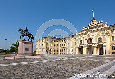 Constantine Konstantinovsky palace and monument to Peter the Great in Strelna, St. Petersburg, Russia Stock Photo