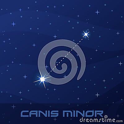 Constellation Canis Minor, Lesser Dog, night star sky Vector Illustration