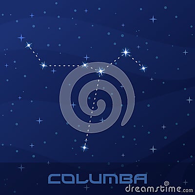 Constellation Columba, Dove, night star sky, flyer advertisement Vector Illustration