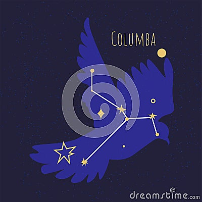 Constellation of columba, star formation of bird Vector Illustration