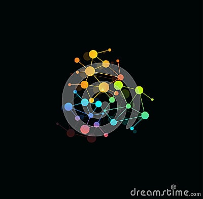 Constellation, interconnected colored dots, cartoon logo concept. Bubbles structure shape, isolated icon. Connected Vector Illustration