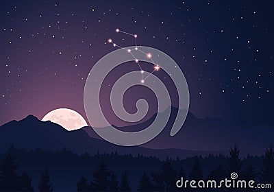 Constellation Lupus in dark purple, starry sky Vector Illustration