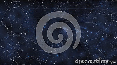 Constellation patterns outlined against the cosmic abyss, creating a celestial navigation chart of the stars Stock Photo