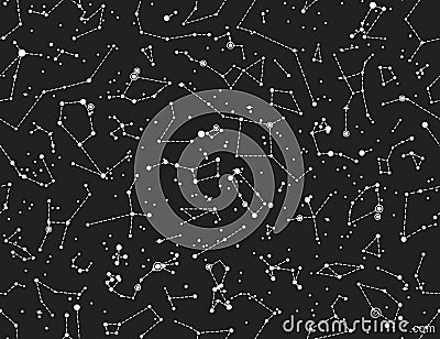 Constellations Seamless vector pattern on dark sky Vector Illustration