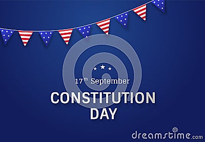 Constitution Day in USA banner design with bunting patriotic flags garland on blue background. - Vector illustration Vector Illustration