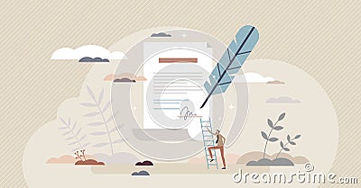 Constitution document with signature on official paper tiny person concept Vector Illustration