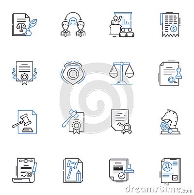 Constitution line icons collection. Document, Law, Government, Freedom, Rights, Amendments, Democracy vector and linear Vector Illustration