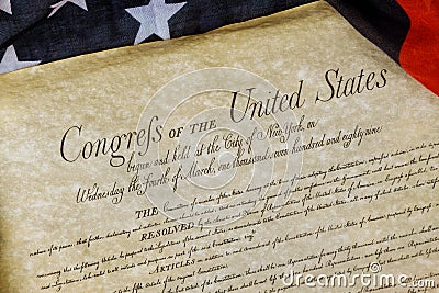 Constitution of the United States of America first of four pages of the National Archives in the Constitutional Convention in 1787 Editorial Stock Photo