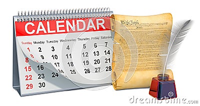 Constitution of the United States concept with desk calendar, 3D rendering Stock Photo