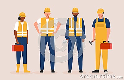 Constrtuction worker or Engineers cartoon characters vector Vector Illustration