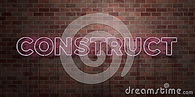 CONSTRUCT - fluorescent Neon tube Sign on brickwork - Front view - 3D rendered royalty free stock picture Stock Photo