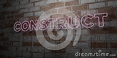 CONSTRUCT - Glowing Neon Sign on stonework wall - 3D rendered royalty free stock illustration Cartoon Illustration