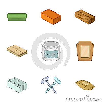 Construct material icons set, cartoon style Vector Illustration