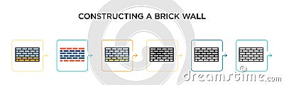 Constructing a brick wall vector icon in 6 different modern styles. Black, two colored constructing a brick wall icons designed in Vector Illustration