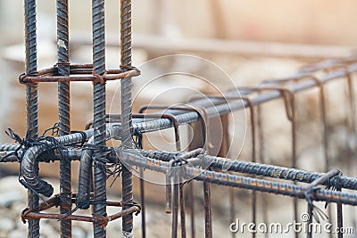 Construction abricating steel reinforcement bar, close up details structure Stock Photo