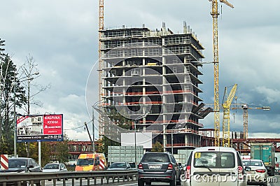 Construction of apartment houses in the Russian capital - Moscow. Editorial Stock Photo