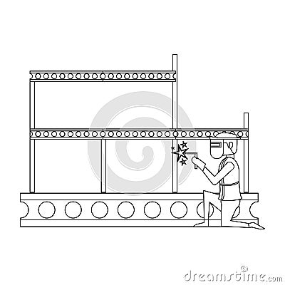 Construction architectural engineering work cartoon in black and white Vector Illustration