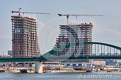 Construction of Belgrade Waterfront modern residence complex in Belgrade Serbia Editorial Stock Photo