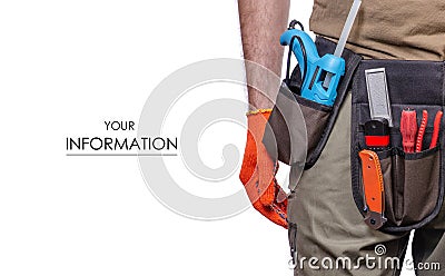 Construction belt on a man tool belt builder pattern Stock Photo