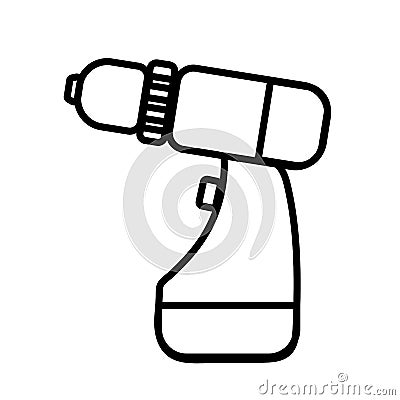 Construction black and white icon of an electric cordless screwdriver designed to tighten screws and screws. Construction tool. Vector Illustration