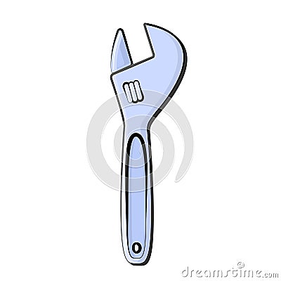 Construction blue icon metal adjustable wrench with adjustable diameter designed to loosen and tighten the bolts and nuts. Vector Illustration