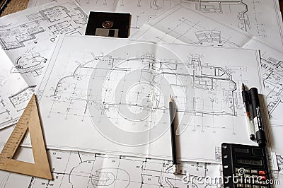 Construction blueprints Stock Photo