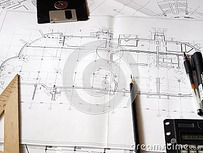 Construction blueprints Stock Photo