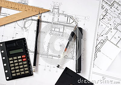 Construction blueprints Stock Photo