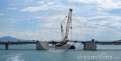 Construction of the bridge to the island of ÄŒiovo from the mainland near Trogir Croatia. Stock Photo