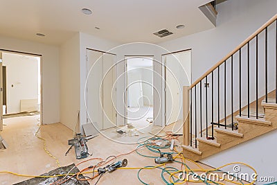 Construction building industry new home construction interior drywall and finish details Stock Photo