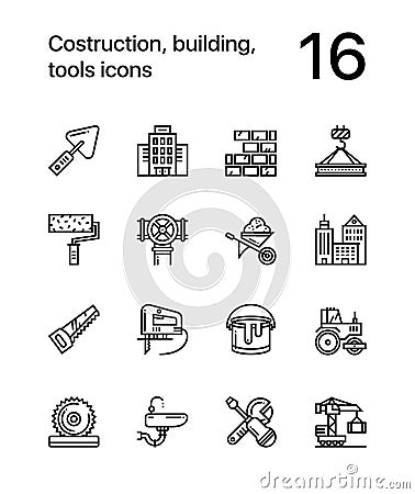 Construction, building, tools seamless vector outline icons for web and mobile design pack 1 Vector Illustration